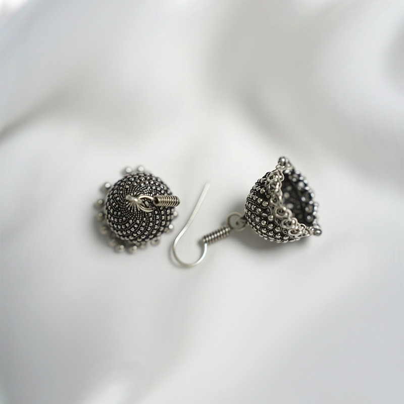 Traditional Oxidized Silver Jhumka Earrings| Antique finish Jhumka For Girls