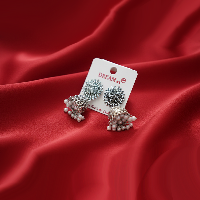 Silver Plated Oxidized Silver Jhumka Earrings| Traditional Indian Bell-Shaped Earring For Girls