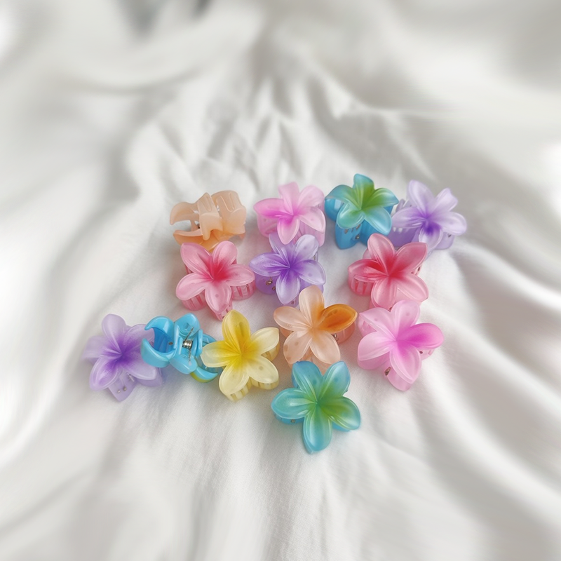 Small Plumeria Flower Claw Hair Clip| Double Shade Five Petal Plumeria Flower Design Clips| Pack of 24