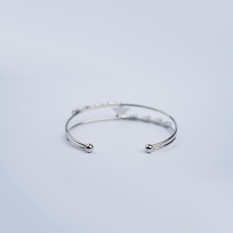 Double Band Star Open Cuff Bracelet| Rectangular-Cut Stone| Lightweight Bracelet for Women's