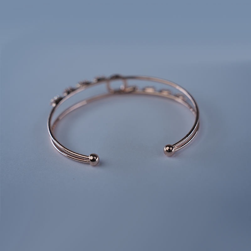 Double Band Open Cuff Bracelet| Clear Rectangular Baguette-Cut Stones| Central Open Circle Design| Lightweight Bracelet for women's