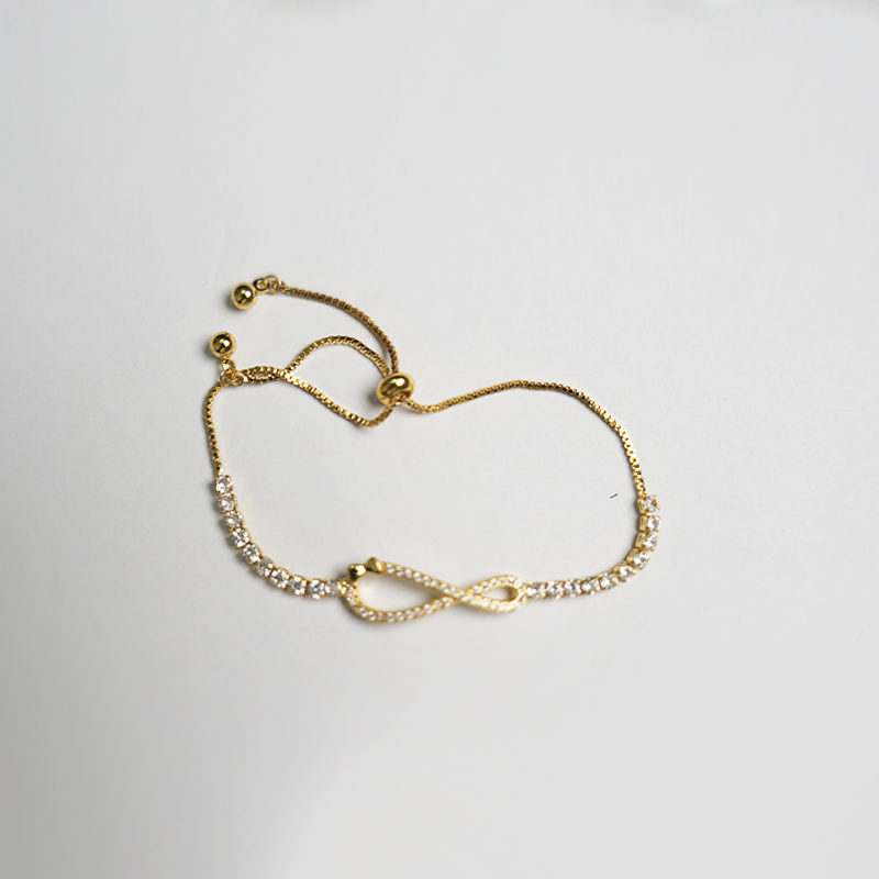 Gold tone Infinity Adjustable Bracelet With Cubic Zirconia Stones| Simple Bracelet For Girls