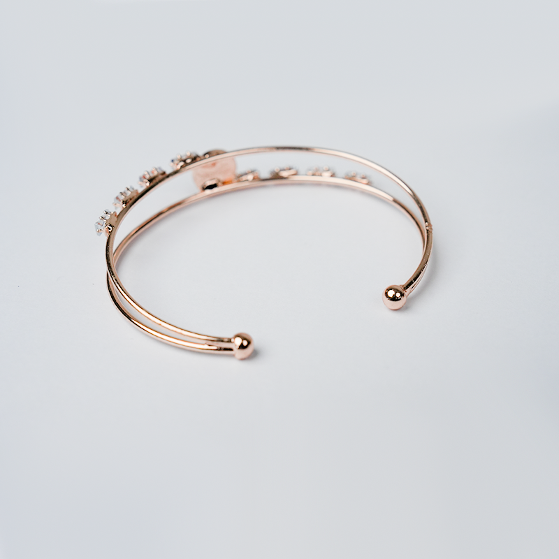 Roman Dial Open Cuff Bracelet| Black Enamel Motif & Clear Crystal Accents| Lightweight Bracelet for Women's