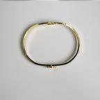 Anti-Tarnish Gold Plated Stainless Steel Bangle With a White Mother of Pearl Clover Flower & Rhinestone Clamp Bangle Bracelet