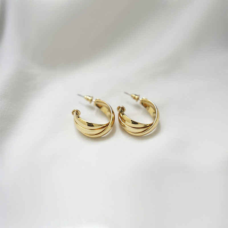 Gold Toned Chunky Half Hoop Earrings| Elegant & Lightweight Earrings For Girls