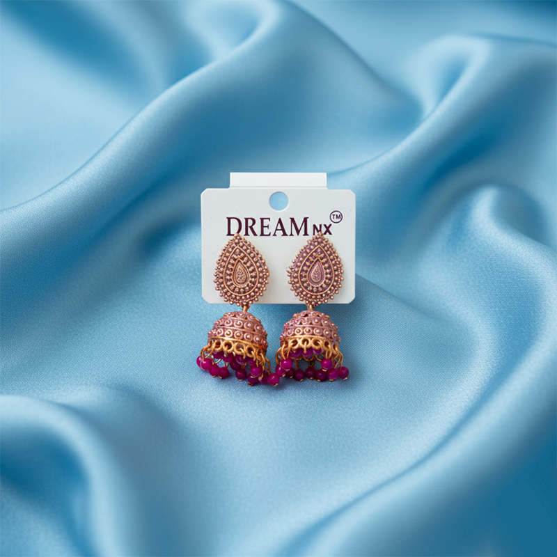 Gold-Plated Traditional Indian Jhumka Earrings| Antique Finish & Accents Color Earrings For Girls