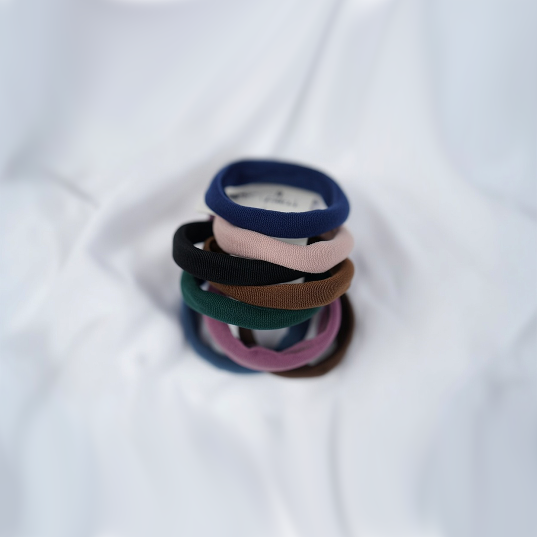 Set Of Multi-Colored Cotton Blend Elastic Hair Ties| Set of 8