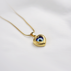 Gold Plated Heart Shaped Evil Eye Pendant| Simple Chain For Girls