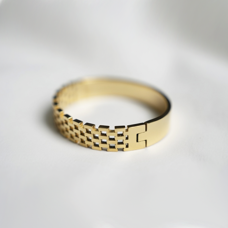 Gold Toned Stainless Steel Rolex Style Link Chain Brangle Bracelet