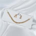 Gold-Toned Cubic Zirconia Stone Studded Choker Necklace Set with Matching Drop Earrings