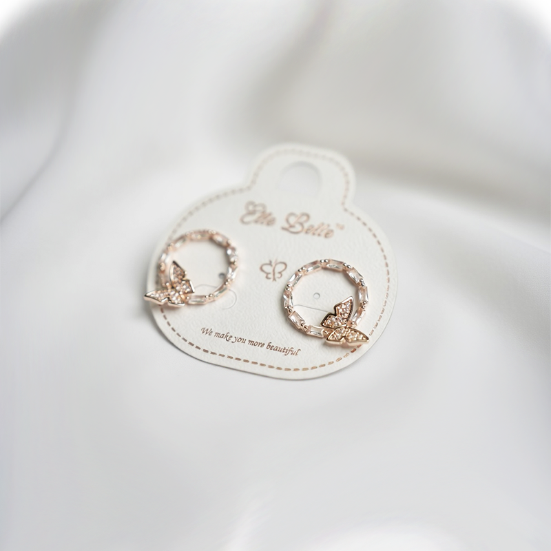 Rose Gold Plated Butterfly and Crystal Hoop Earrings| Sparkling Cubic Zirconia (CZ) Butterfly Huggie Hoop