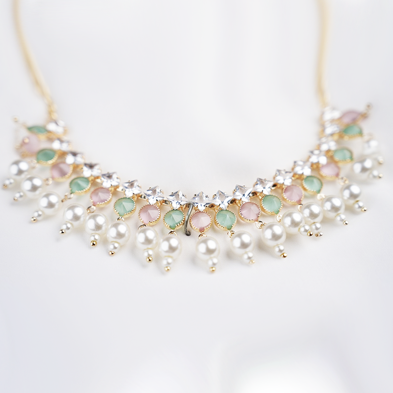 Silvermerc Designs Gold-Plated beads-beaded jewellery set with pink and white pearl-beaded Choker Necklace