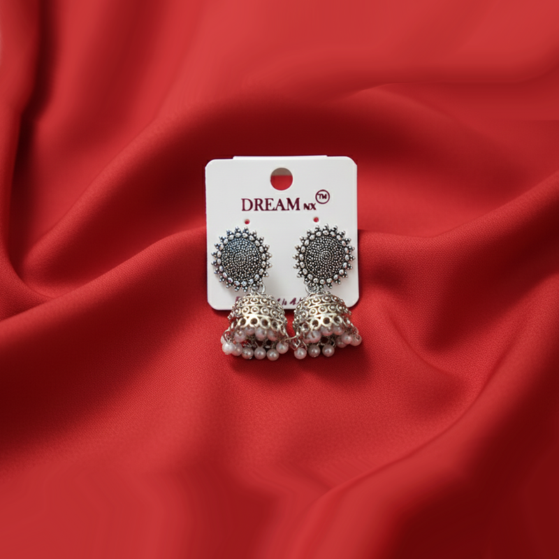 Silver Plated Oxidized Silver Jhumka Earrings| Traditional Indian Bell-Shaped Earring For Girls