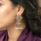 Traditional Gold-Plated Jhumka Earrings| Green & Maroon Enamel Work| Lightweight Jhumka For Girls