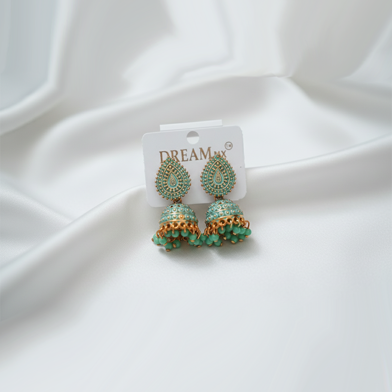 Gold-Plated Traditional Indian Jhumka Earrings| Antique Finish & Accents Color Earrings For Girls