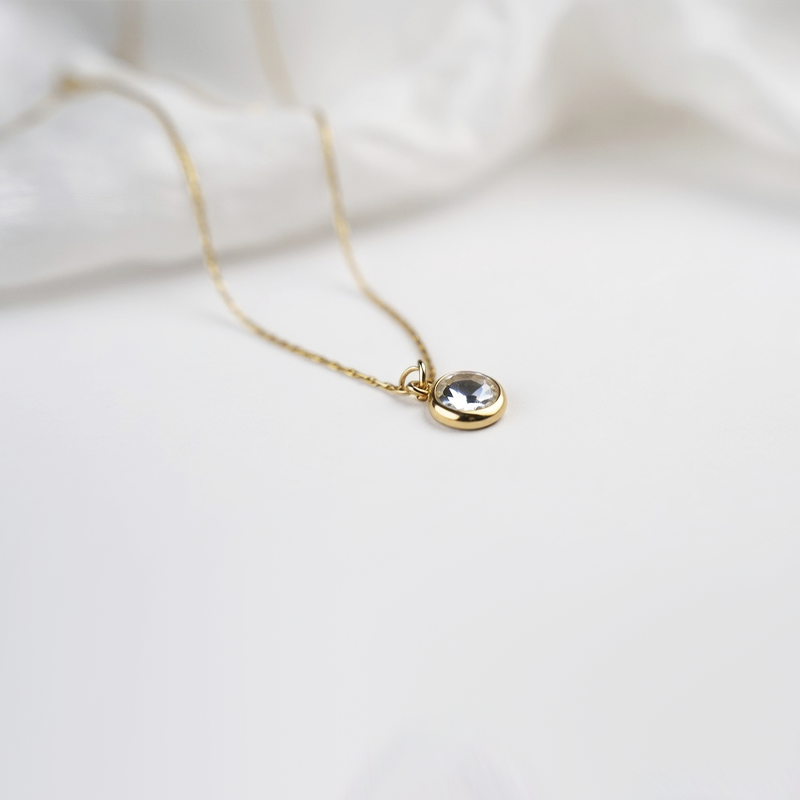Gold Tone Plated Single Round Clear Stone Pendant Necklace| Minimalist Chain For Girls