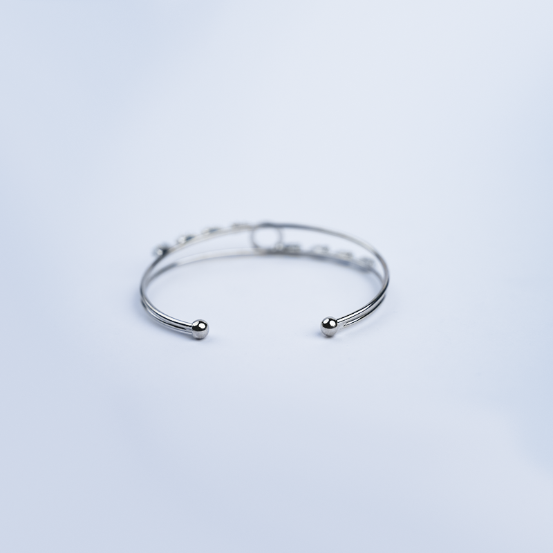 Double Band Open Cuff Bracelet| Clear Rectangular Baguette-Cut Stones| Central Open Circle Design| Lightweight Bracelet for women's