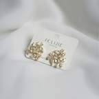 Gold-Toned Crystal Flower Stud Earrings| Triple-Flower Cluster Earrings For Girls
