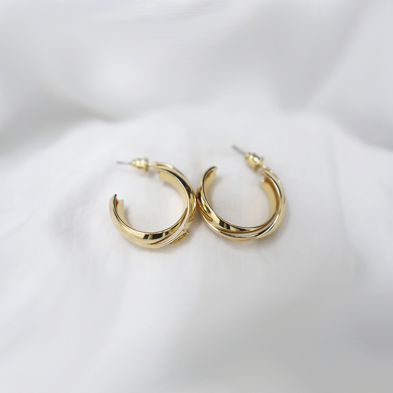Gold Toned 3 Layers Half Hoop Earrings| Minimal Earrings For Girls