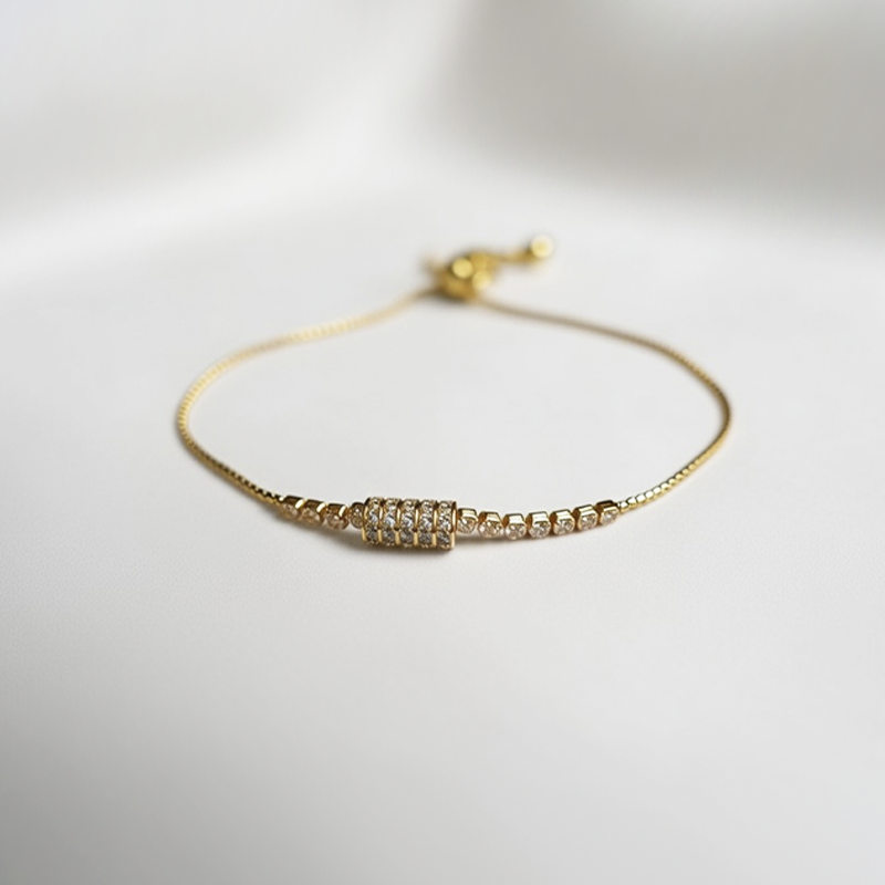 Gold Plated Pave Charm Toggle Bracelet With Cubic Zirconia Stones| Adjustable Bracelet For Girls