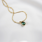 Green Emerald Inspired Teardrop Pendant| Gold-Plated Stainless-Steel Necklace For Girls
