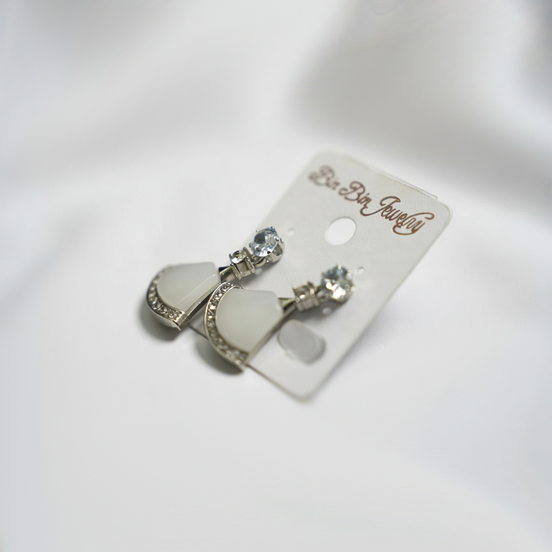 Elegant Mother-of-Pearl Fan Drop Earrings with Rhinestone Trim| Simple Earring For Girls