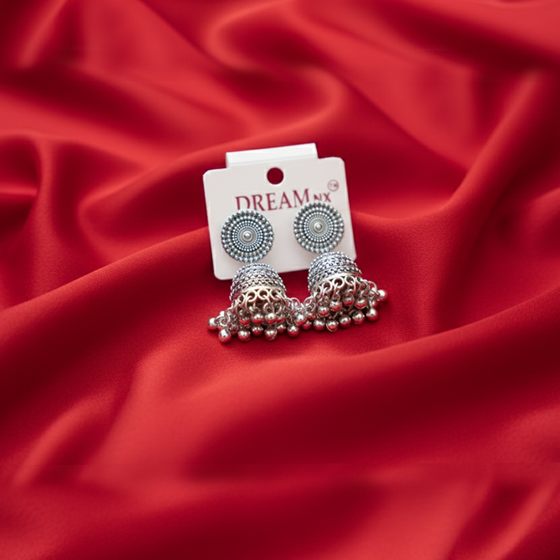 Silver Plated Oxidized Silver Jhumka Earrings| Traditional Indian Bell-Shaped Earring For Girls