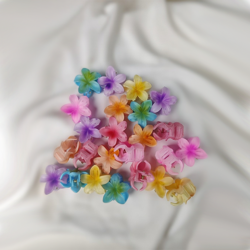 Small Plumeria Flower Claw Hair Clip| Double Shade Five Petal Plumeria Flower Design Clips| Pack of 24