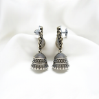 Traditional Oxidized Silver Peacock Motif Jhumka Earrings| Lightweight Earrings For Girls