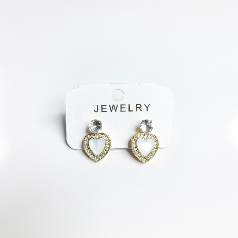 Heart-Shaped Golden Drop Stud Earrings| Featuring With White Crystal For Girls