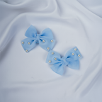 Bow Hair Clip With Embellished With Pearls| Lightweight, Delicate Fabric And Faux Pearls For Kids | Pair Of 2
