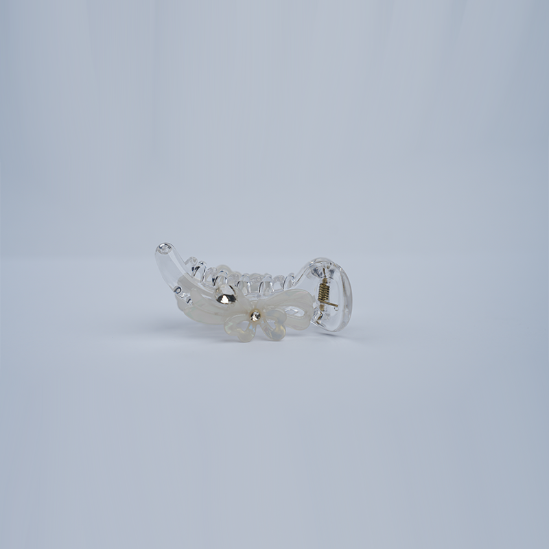 Elegant Pearlescent Flower Mini Banana Hair Claw Clip| Durable, Lightweight & Transparent Plastic Hair Clip For Women & Girls