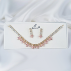 Gold-Toned Clear Stone Leaf Motif Jewellery Set| Floral Pattern Necklace & Matching Earrings For Girls