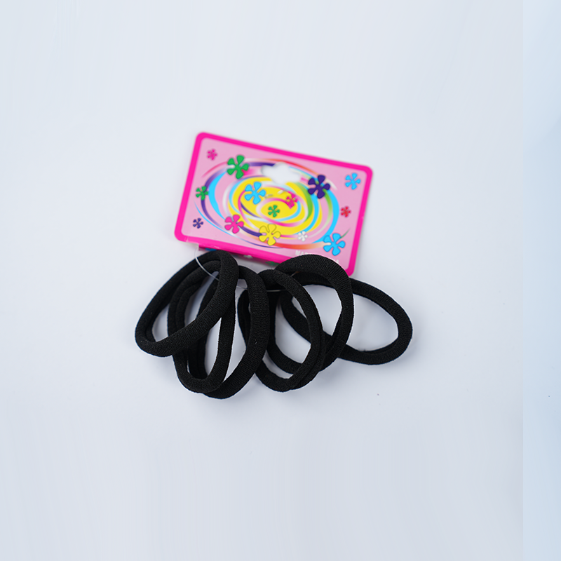 Black Hair Ties Soft Premium Elastic | Soft Stretchable | Non-Slip Cotton Rubber Bands| Pack Of 6