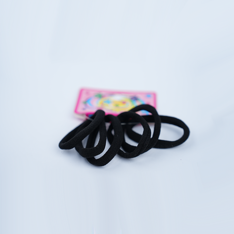 Black Hair Ties Soft Premium Elastic | Soft Stretchable | Non-Slip Cotton Rubber Bands| Pack Of 6