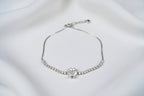Silver Plated Floral Accent Cubic Zirconia Wraparound Adjustable Bracelet For Women's