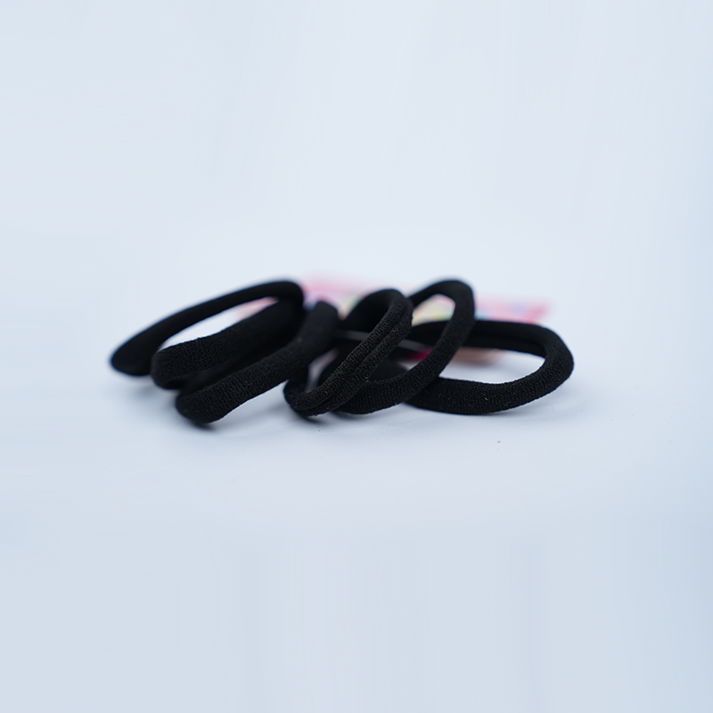 Black Hair Ties Soft Premium Elastic | Soft Stretchable | Non-Slip Cotton Rubber Bands| Pack Of 6